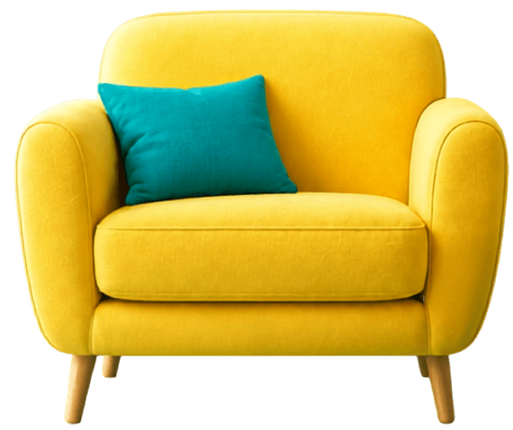 Yellow armchair with teal pillow